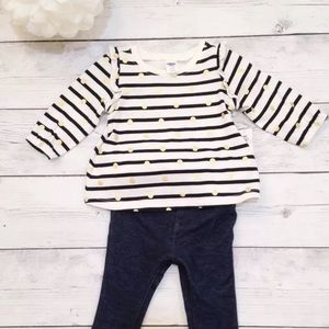Striped Top And Faux Denim Leggings - Size 3-6 M
